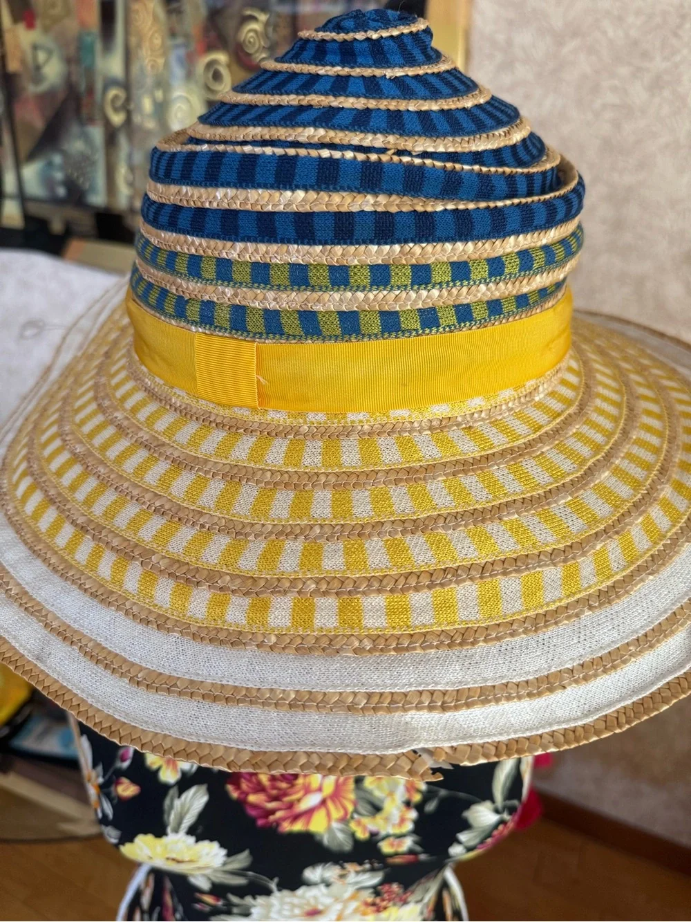 Missoni Yellow & Blue Straw Sun Hat foldable